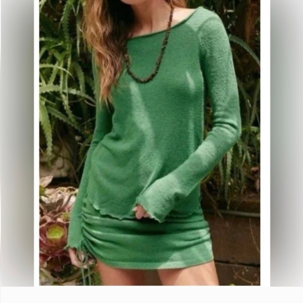 FREE PEOPLE  Green Long Sleeve Knit Dress